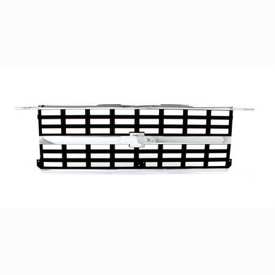 Premium Grille - OE Style w/ Emblem Mount - Chrome/Dark Gray (Dual Headlights) - 89-91 Chevy R/V 1 Ton Truck, Blazer Suburban