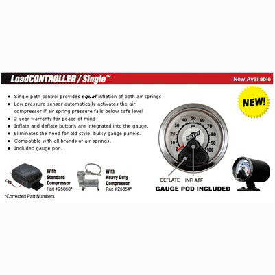 Load Controller Single Standard Duty Compressor - single guage on board air system for air overload springs