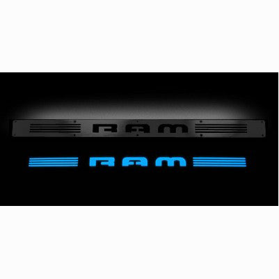 2002-13 Ram1500 & 03-13 2500/3500 Billet Door Sills, in Black Finish, RAM in BLUE ILLUMINATION