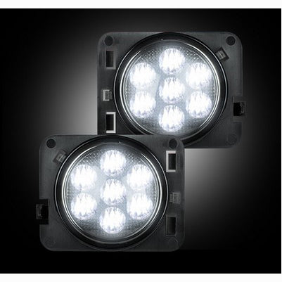 2007-16 Jeep Wrangler JK Round Front Fender Lenses with White LEDs, , SMOKED LENS 2 pc Set