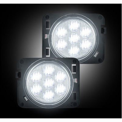 2007-16 Jeep Wrangler JK Round Front Turn Signal Lenses with White LEDs, , CLEAR LENS 2 pc Set