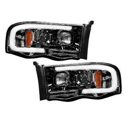 2002-05 Ram 1500, 03-05 Ram 2500/3500 Projector Headlights w/smooth oLEDs, Smoked/Black