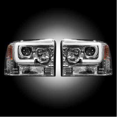 2005-07 F250/350 PROJECTOR HEADLIGHTS, Clear/Chrome