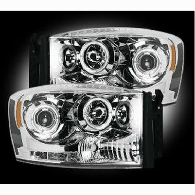 2006-08 Ram 1500 & 06-09 2500/3500 Projector Headlights, Clear/Chrome, CCFL Halos