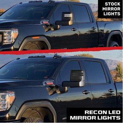 2020-25 Silverado/Sierra 2500/3500 Tow Mirror LED Mirror Light Kit w/ WHITE LED Running Lights & AMBER Scanning Turn Signals