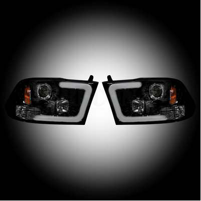 2009-18 Ram 1500, 10-19 2500/3500 (w/o OE projector headlights) Projector headlights, Smoked/Black