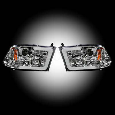 2009-18 Ram 1500, 10-19 2500/3500 (w/o OE projector headlights) Projector headlights, Clear/Chrome