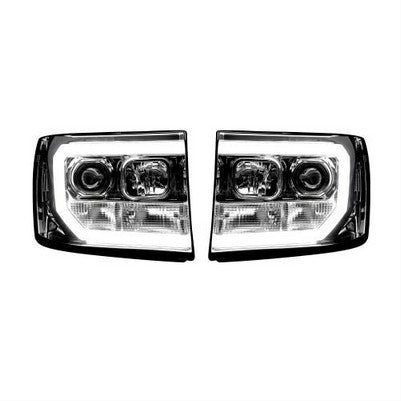 2007-13 GMC Sierra 1500 Projector Headlights, w/ Ultra High Power Smooth OLED HALOS & DRL, Chrome/Clear