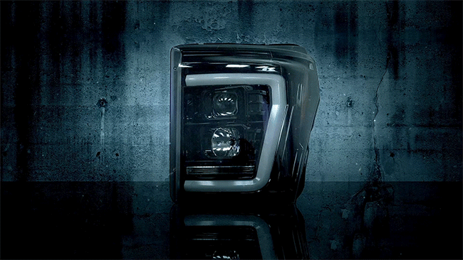 2011-16 Superduty PROJECTOR HEADLIGHTS w/ Ultra High Power Smooth White OLED DRL & High Power Amber Switchback Scanning LED Turn Signals, Smoked/Black