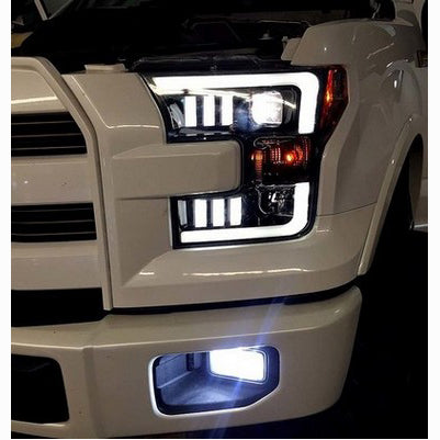 2015-17 F150 projector headlights, Black/smoke (Fits trucks w/OE halogen headlights)
