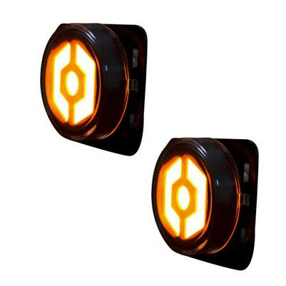 2007-17 JK Wrangler Round Front Fender Lenses with Amber Hexagon-Shaped OLED Design , Smoked Lens