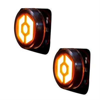 2007-17 JK Wrangler Round Front Fender Lenses with Amber Hexagon-Shaped OLED Design , Clear Lens