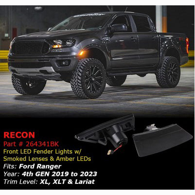 2019-23 Ranger Front Fender Lights Smoked Lens w/ Amber LED Running Lights