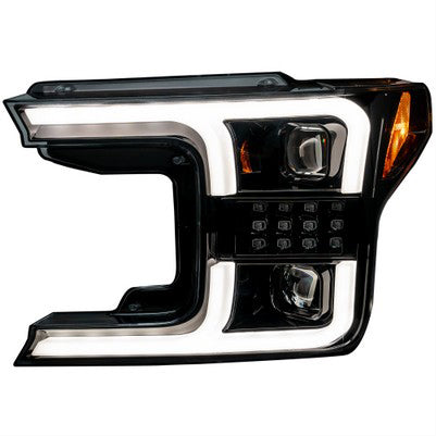 2018-20 F150 Projector headlights with OLED DRL and scanning signals, Smoked/Black (Only fits trucks with OE Halogen headlights)