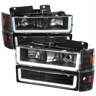 1988-93 Chevrolet C10 Headlight, Bumper Light, And Corner Light Combo With Matte Black Housing Clear Lens And Led Bar