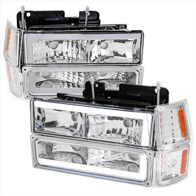 1994-98 Chevrolet C10 Gmc Ck 8 Piece Led Bar Headlights With Bumper Lights And Corner Lights Chrome Housing And Clear Lens - Uses Stock Bulbs
