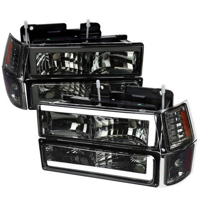 1994-98 Chevrolet C10 Ck 8 Piece Led Bar Headlights With Bumper Lights And Corner Lights Chrome Housing And Smoked Lens - Uses Stock Bulbs