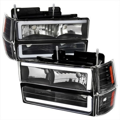 1994-98 Chevrolet C10 Ck 8 Piece Led Bar Headlights With Bumper Lights And Corner Lights Matte Black Housing And Clear Lens - Uses Stock Bulbs