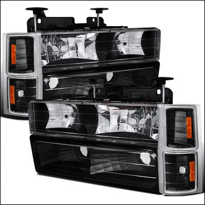 1994-98 Chev 8 pc front lighting set, black. Do not fit GMC