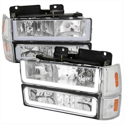 1994-98 GMC C10 Sierra Suburban Yukon Headlight, Bumper Light, And Corner Light Combo With Chrome Housing Clear Lens And Led Bar