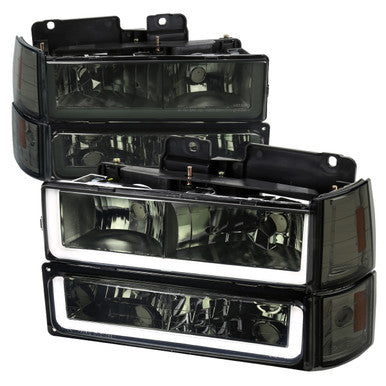 1994-98 GMC GMC C/K Truck Headlight Bumper Light And Corner Light Combo Chrome Housing And Smoked Lens With Led Bar