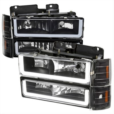 1994-98 GMC Sierra Led Bar Headlight Bumper And Corner Light Combo With Matte Black Housing Clear Lens