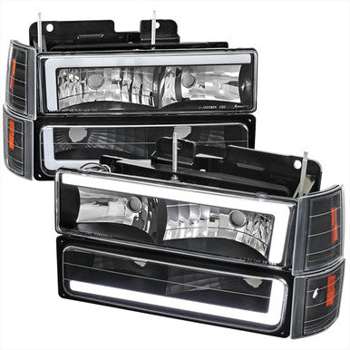 1994-98 GMC GMC C/K Truck 8 Piece Combo Set Headlights Bumper And Corner Lights With Led Bar Matte Black Housing And Clear Lens - Uses Stock Bulbs