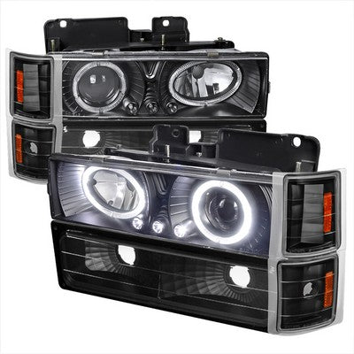 1988-98 Chevrolet C10 8Pc Combo Projector Headlights Black