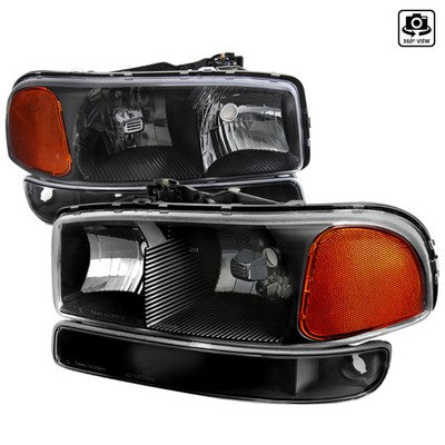 1999-06 Sierra crystal black headlights and park lights combo