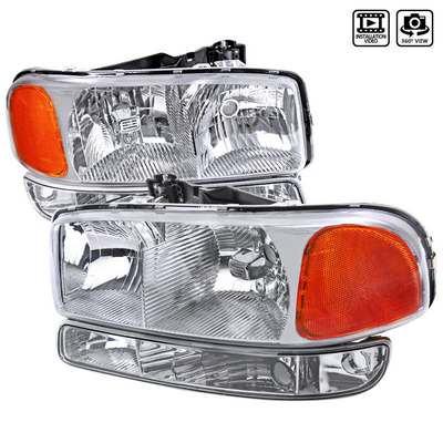 1999-06 Sierra Chrome Euro Headlights With Bumper Lights