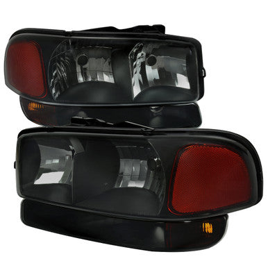 1999-07 GMC Sierra 00-06 Gmc Yukon/ Yukon Xl Oe Style Headlights And Bumper Lights Matte Black Housing And Smoked Lens - Uses Stock Bulbs - Not Compatible Denali Models