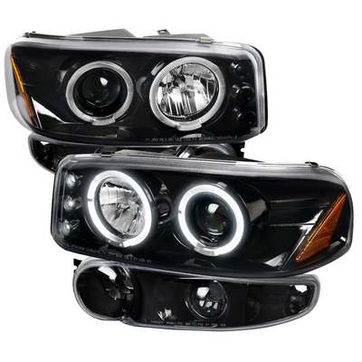 2000-06 GMC Denali Combo Glossy Black Projector Headlights With Corner Lights