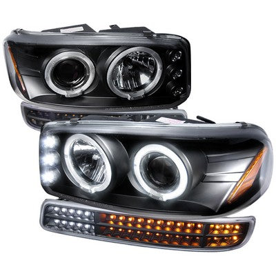 1999-06 Gmc Sierra/Yukon Dual Halo Projector Headlight With Sequential Led Signal Light Matte Black