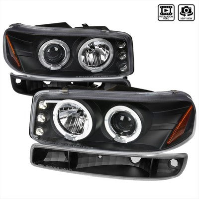 1999-06 GMC Sierra/Yukon Projector Headlights Abmber Black + Bumper Lights