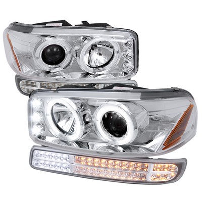 1999-06 Gmc Sierra/Yukon Dual Halo Projector Headlight With Sequential Led Signal Light Chrome