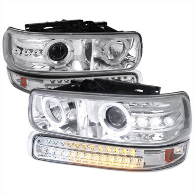 1999-02 Chevrolet Silverado 1500 Dual Halo Projector Headlight With Led Signal Light Chrome