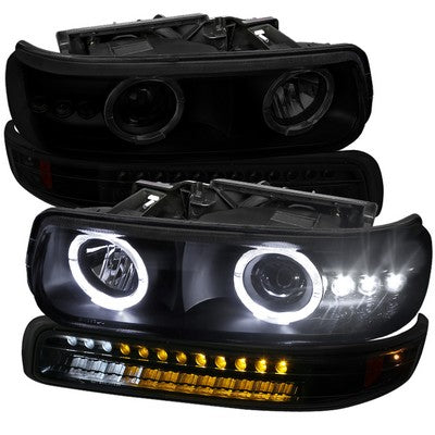 1999-02 Chevrolet Silverado Projector Headlight+Led Bumper Lights- Amber Smoke Bumper Lights+ Smoke Headlights