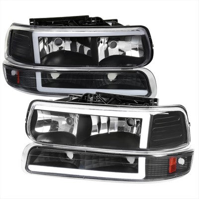 1999-02 Chevrolet Silverado Matte Black Housing Clear Lens With Amber Reflector And Led Bar