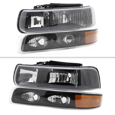 1999-02 Chevrolet Silverado 1500 Headlight And Bumper Light With Amber Reflector Combo Matte Black Housing Clear Lens - Bulbs Not Included