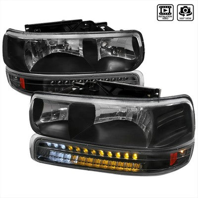 1999-02 Chevrolet Silverado Headlight With Led Signal Light Combo Black