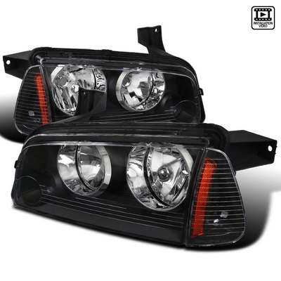2006-10 Dodge Charger Black Euro Headlights + Corner Lights