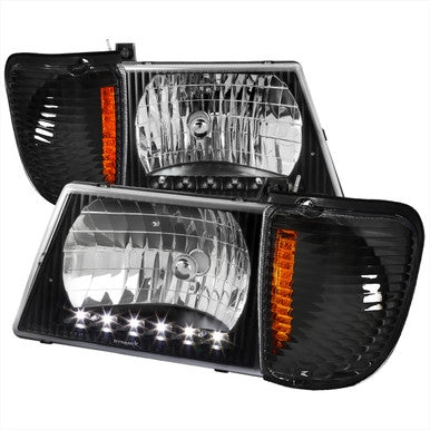 1992-06 Ford Econoline Van Combo: 92-06 Ford Econoline Van Headlight With Led Black