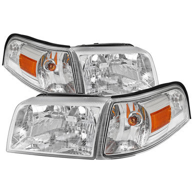 2006-11 Mercury Marquis Headlights And Corner Light Combo Chrome Housing Clear Lens With Amber Reflector - Turn Signal Bulbs Included