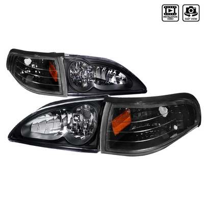1994-98 Ford Mustang Euro Headlights + Corner Lights, Black