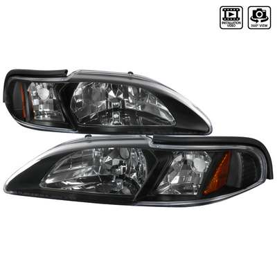 1994-98 Ford Mustang Euro 1pc Headlights, Black