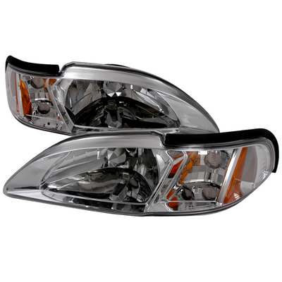 1994-98 Ford Mustang Euro 1pc Headlights, Chrome