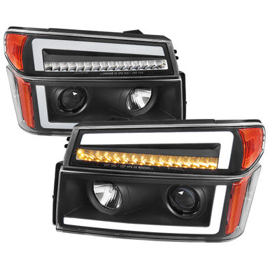 2004-12 Chevrolet Colorado Projector Headlights With Led Bar Matte Black Housing Clear Lens Switchback Led Light Bar Led Sequential Signal H1 Low & H7 High Included