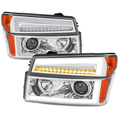 2004-12 Chevrolet Colorado Projector Headlights With Led Bar Chrome Housing Clear Lens Switchback Led Light Bar Led Sequential Signal H1 Low & H7 High Included