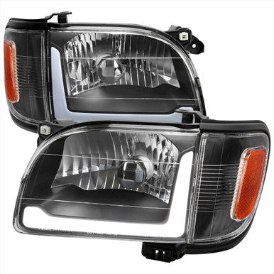 2001-04 Toyota Tacoma Led Bar Headlight Corner Light Combo Matte Black Housing And Clear Lens - Uses Stock Bulbs