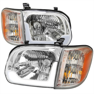 2005-06 Toyota Tundra 05-07 Sequoia Led Bar Headlight Corner Light Combo Chrome Housing And Clear Lens - Uses Stock Bulbs